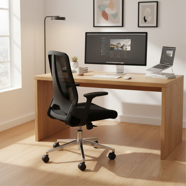 Ergonomic mesh office chair with lumbar support adjustable height and swivel caster base for office use