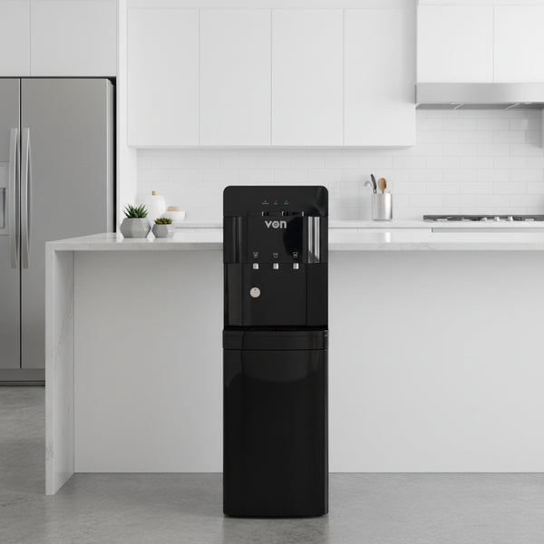 electric water dispenser 3 taps hot cold normal top loading storage cabinet black office home water cooler machine child lock hot water dispenser