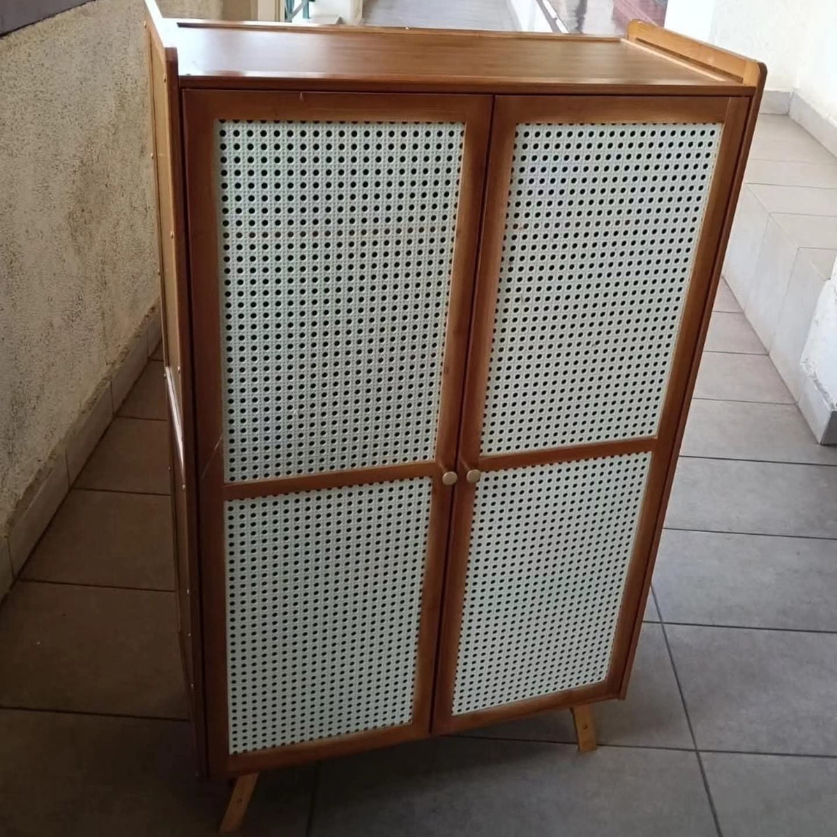 Wooden Rattan Bamboo Shoe Rack 111*66*32cm