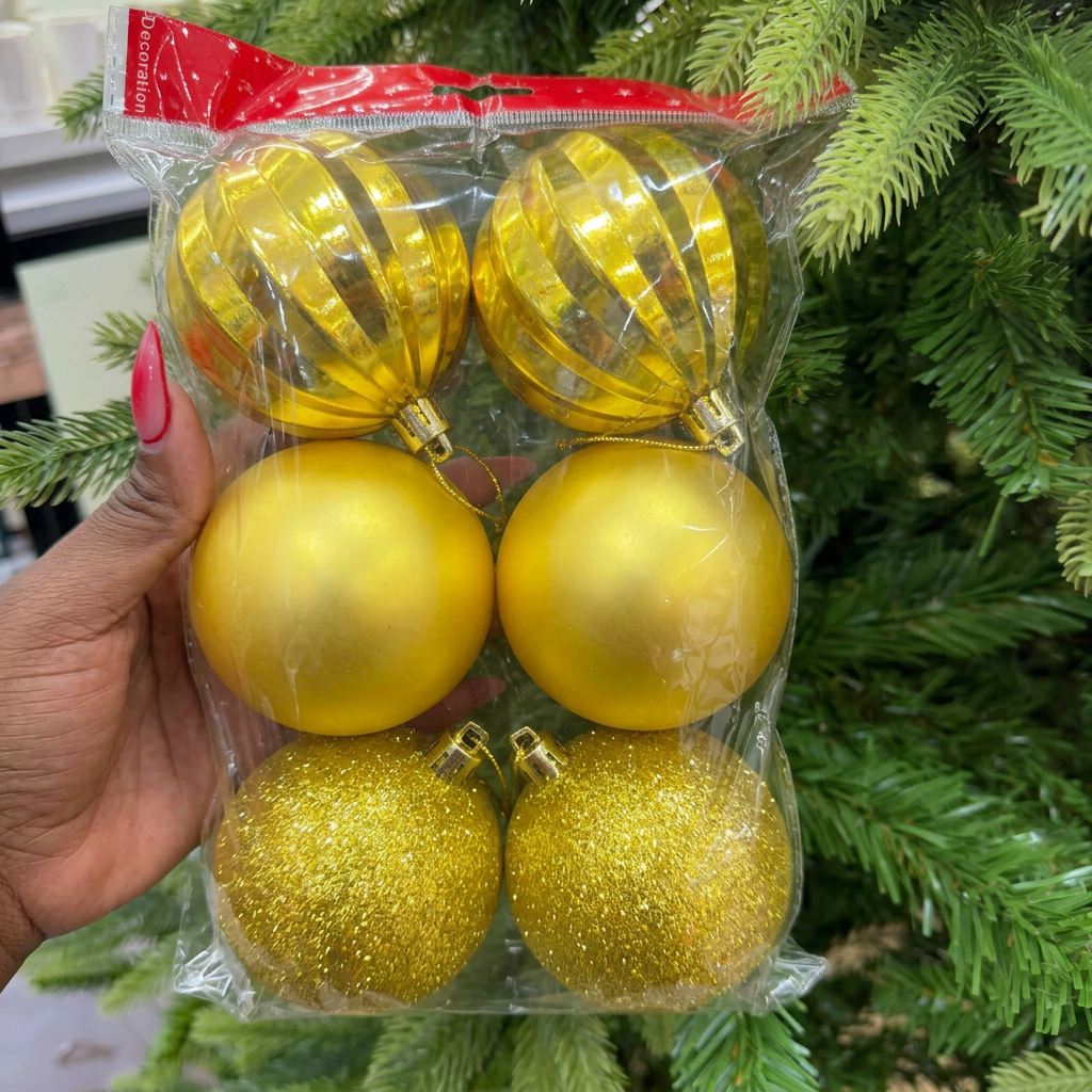 8cm patterned yellow Christmas bauble, available in Nairobi, Kenya