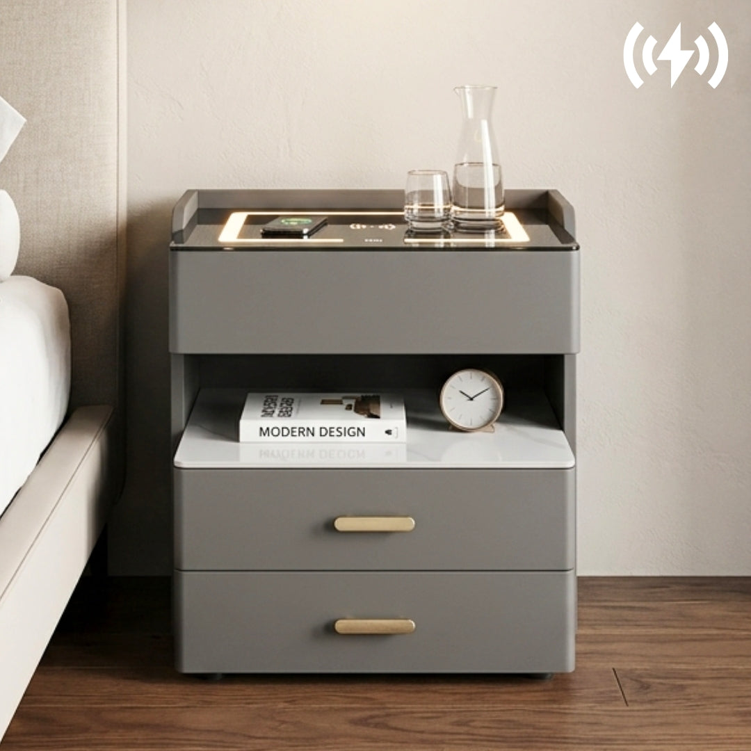 Smart Multi-Tier Bedside Nightstand with Faux Marble Shelf Charging Hub Grey 40–50 × 40 × 57–60 cm BS-9 - available in Nairobi, Kenya