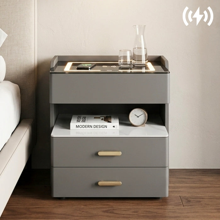 Smart Multi-Tier Bedside Nightstand with Faux Marble Shelf Charging Hub Grey 40–50 × 40 × 57–60 cm BS-9 - available in Nairobi, Kenya