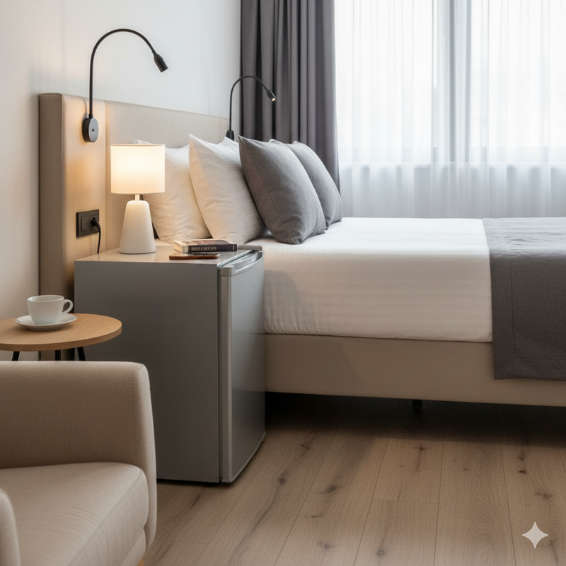 40 liters silver bar fridge RF/213 with adjustable thermostat and shelves.