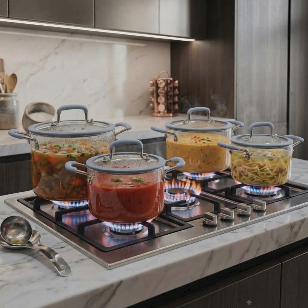 Borosilicate Glass Cook & Serve Pots Set