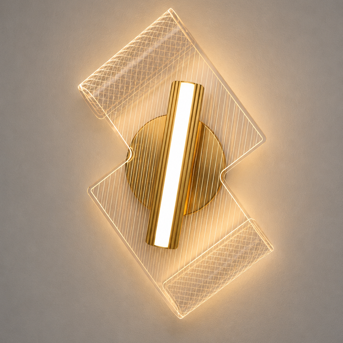 Gold 7W LED decorative indoor wall light with geometric design and 3000K warm white illumination for living rooms, hallways, and reception areas WH 2602-20-GO-WW - Gemelli Collection