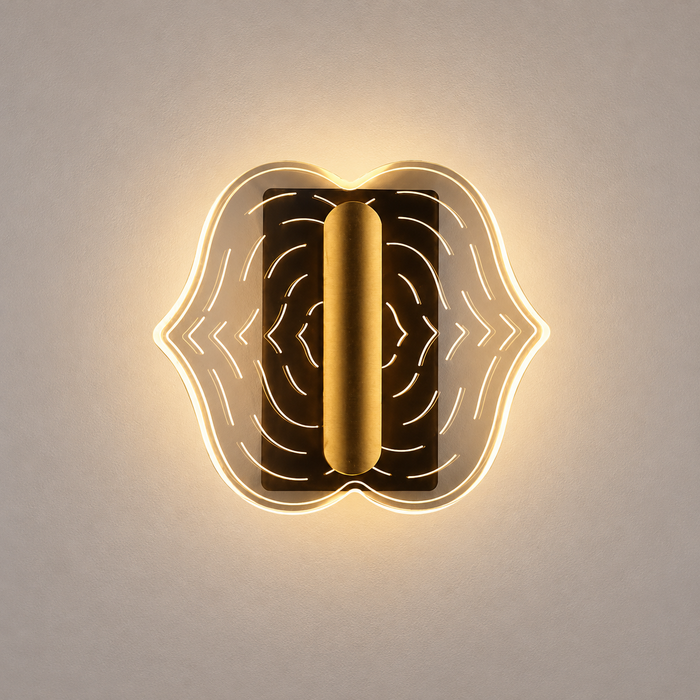 Black and gold 6W LED decorative indoor wall light with 3000K warm white illumination for living rooms, hallways, hotels, and reception areas LL 2638-20-BK-WW - Gemelli Collection