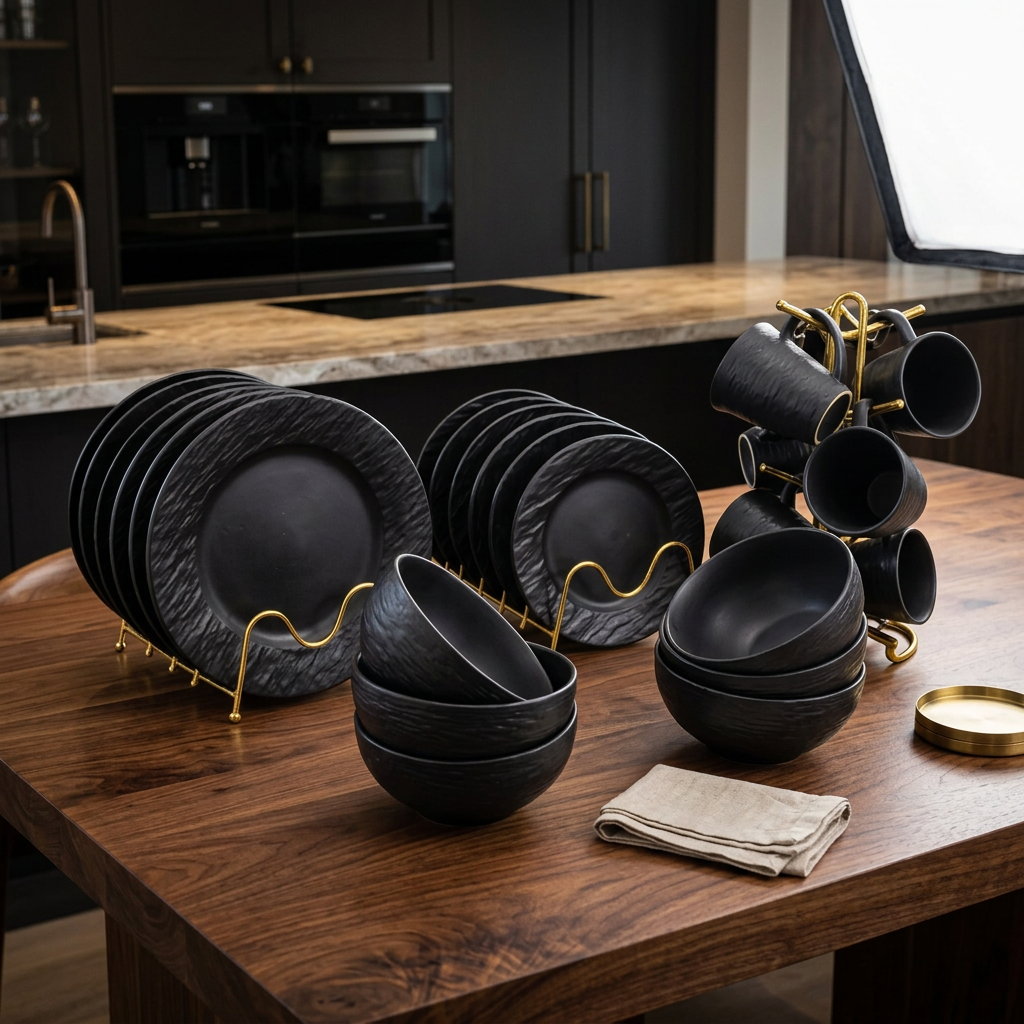 Shining Black Dinner Set 16 Piece and 24 Piece Options