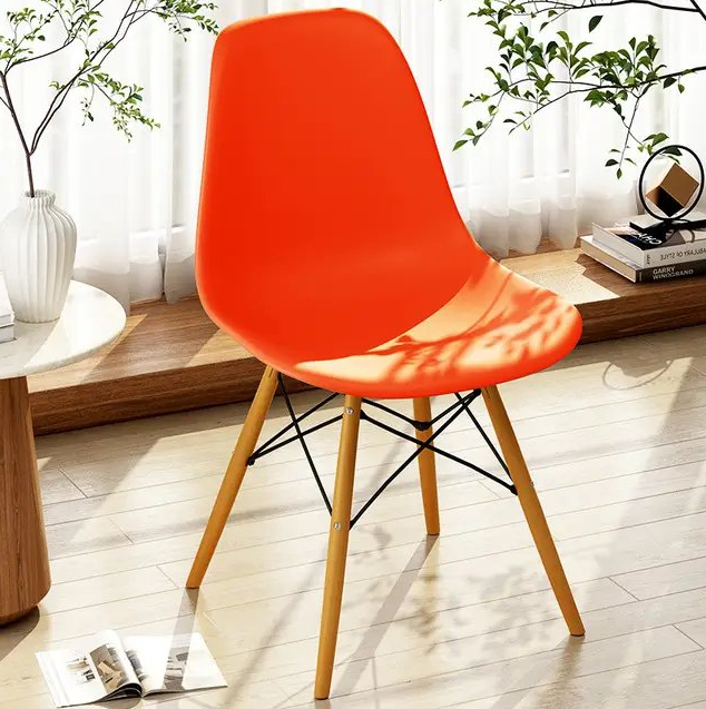 Eames-Style Molded Plastic Dining Chair with Wooden Base