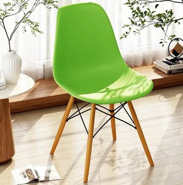 Eames-Style Molded Plastic Dining Chair with Wooden Base