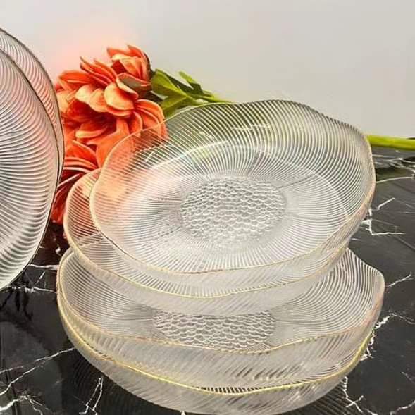 6pcs Glass Dinner Plate With Gold Rim
