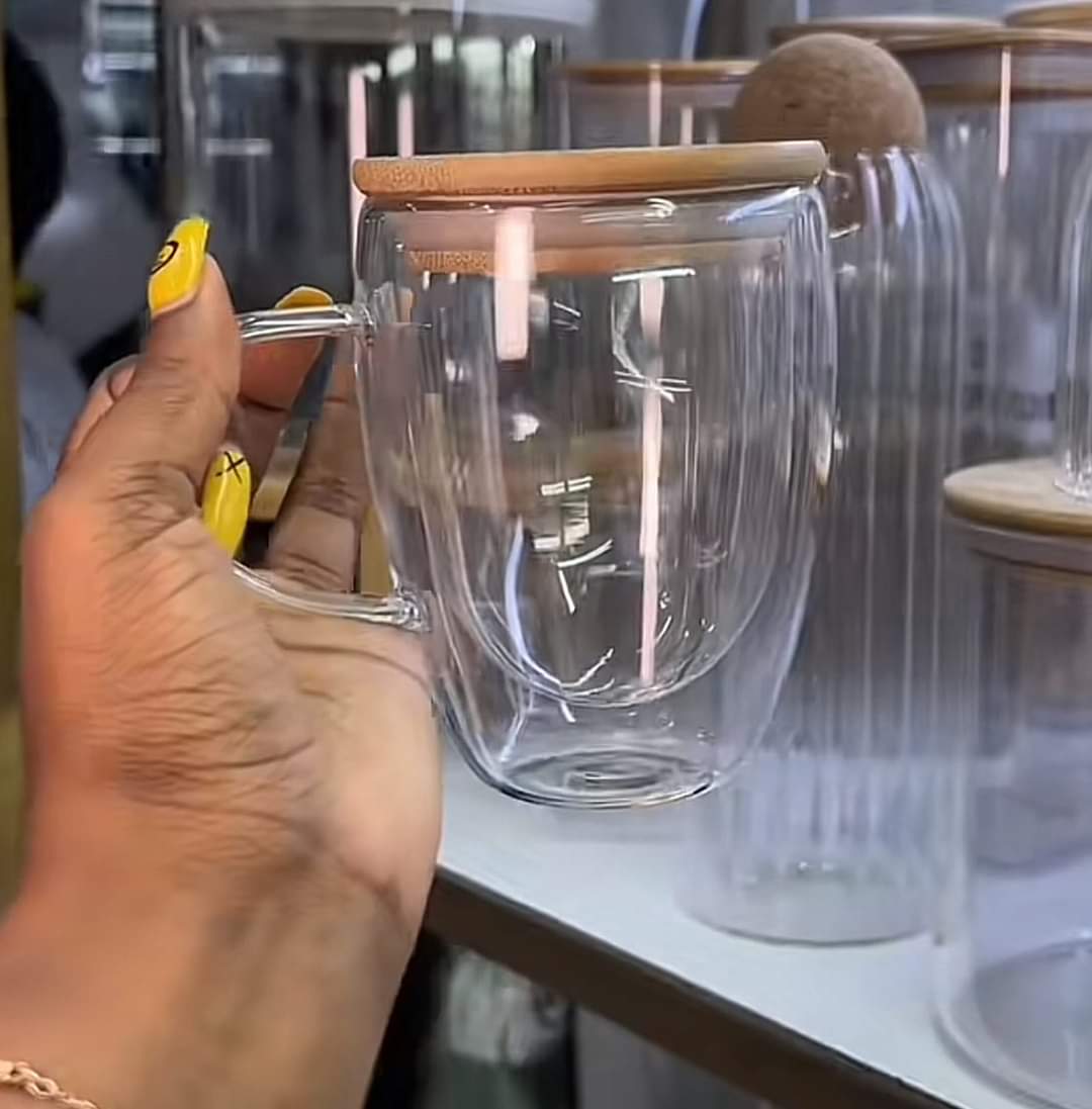 Double walled glass mug
