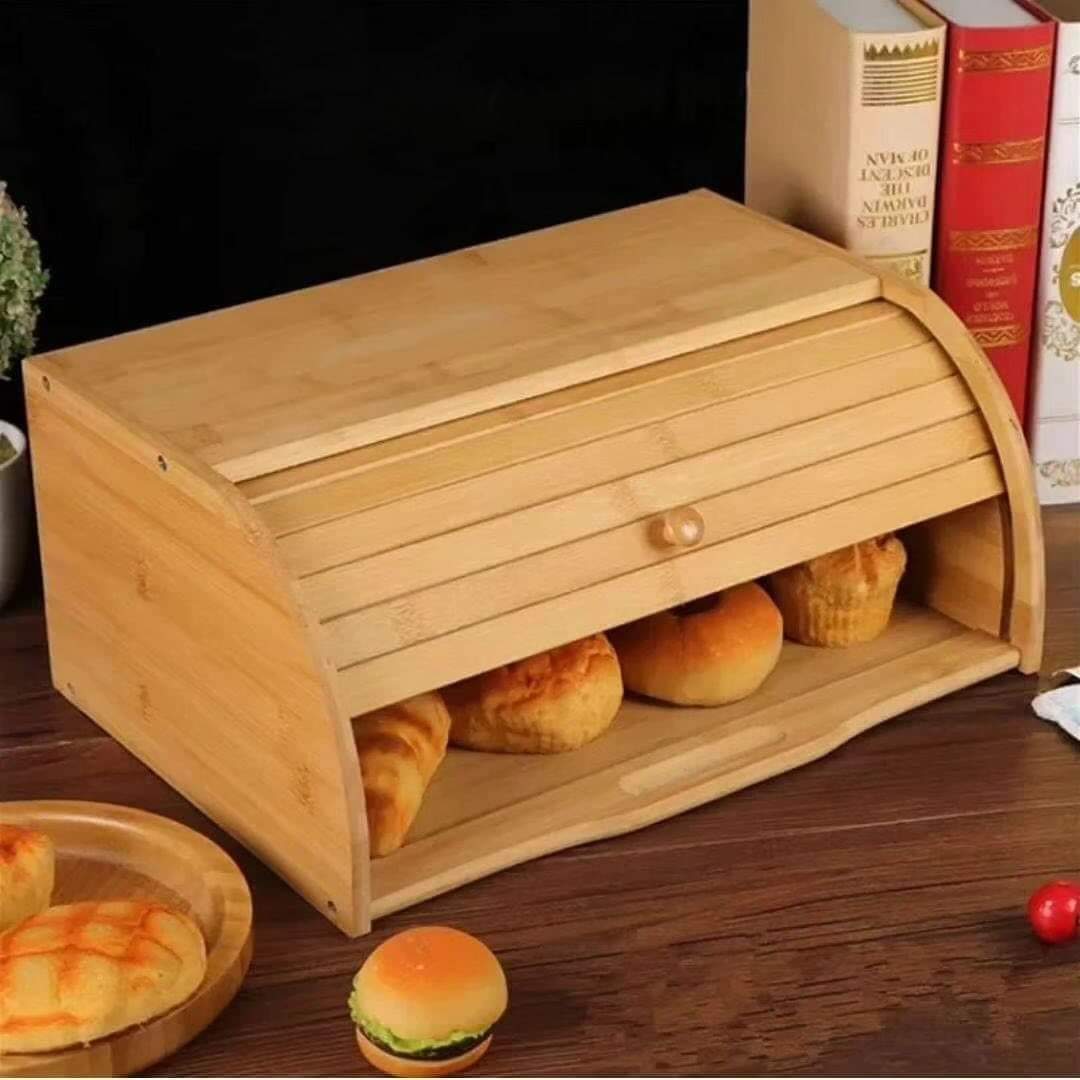 Gemelli Collections bamboo roll top bread bin for bread and baked goods storage 38 x 28 x 18 cm.