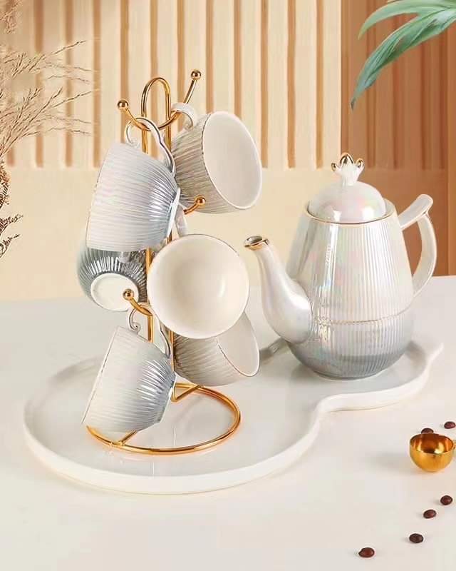 Ceramic Kettle tray and 6 cups sets