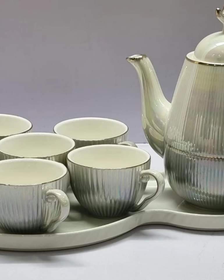 Ceramic Kettle tray and 6 cups sets