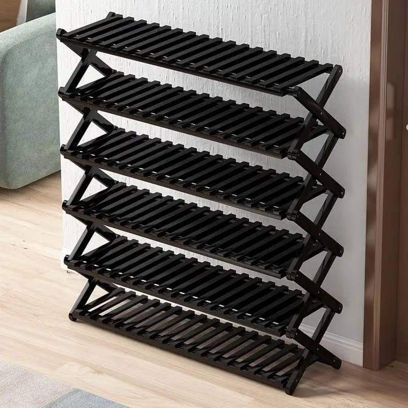 6-Tier Black Bamboo Shoe Rack
