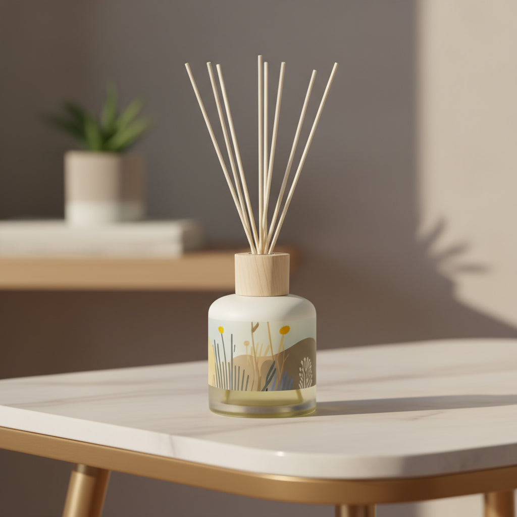 Gemelli Collection Reed Diffuser in Mountain Wind, Sea Breeze, Oak, and Gardenia fragrances