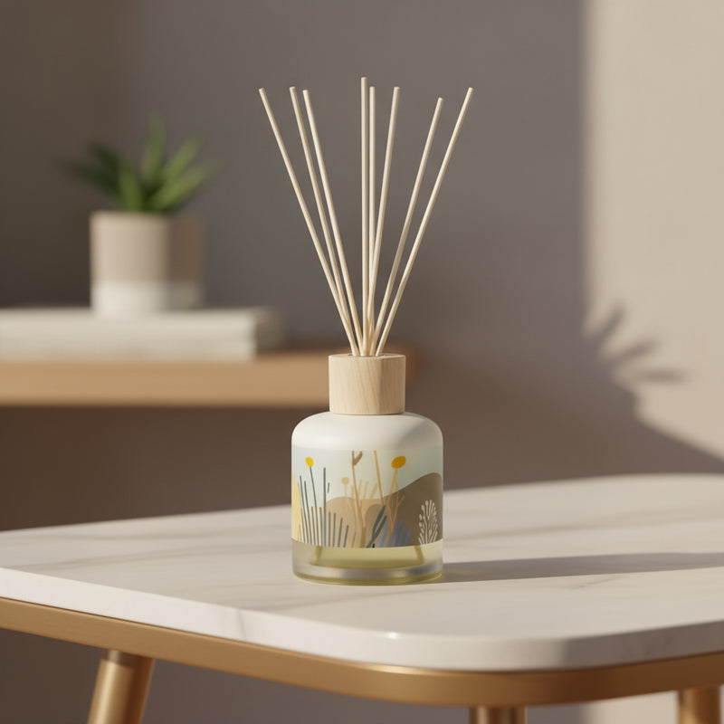 Gemelli Collection Reed Diffuser in Mountain Wind, Sea Breeze, Oak, and Gardenia fragrances