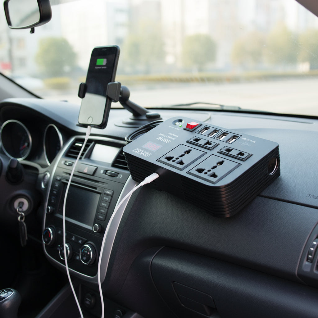 Gemelli Collections 300W car inverter 12V to 220V with 4 USB ports and dual AC sockets