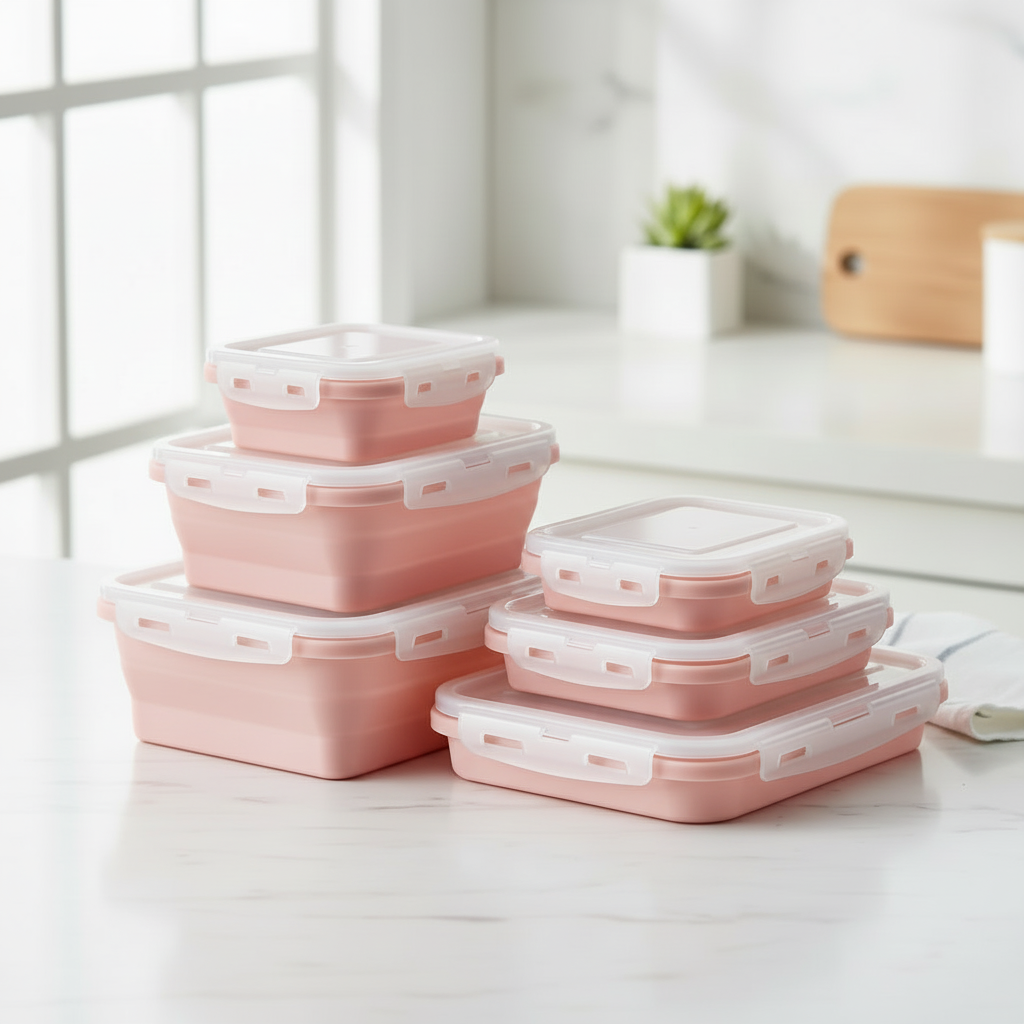 4 PCS Collapsible Food Storage Containers – Leak-Proof & Space Saving