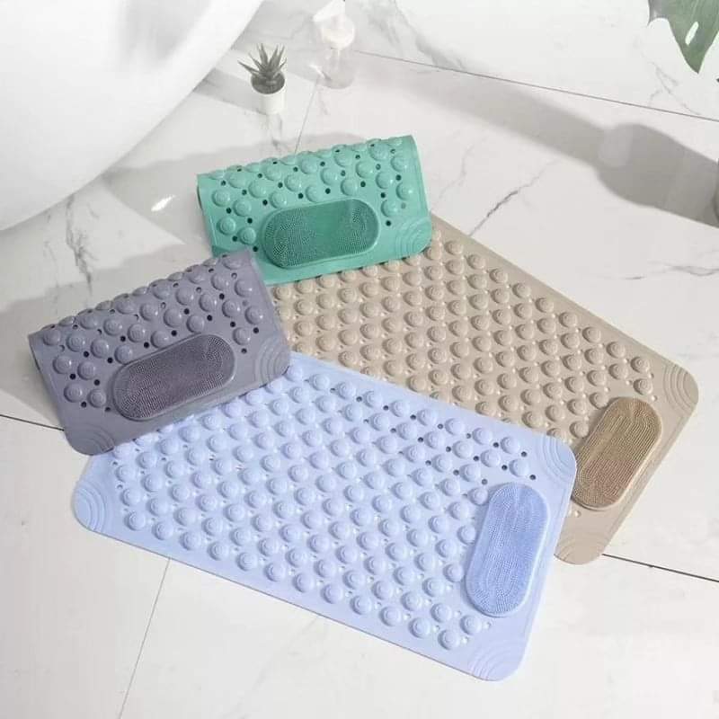 Large anti slip bathroom shower mat measuring 50x80cm available in beige pink and green for bathroom comfort and floor safety.