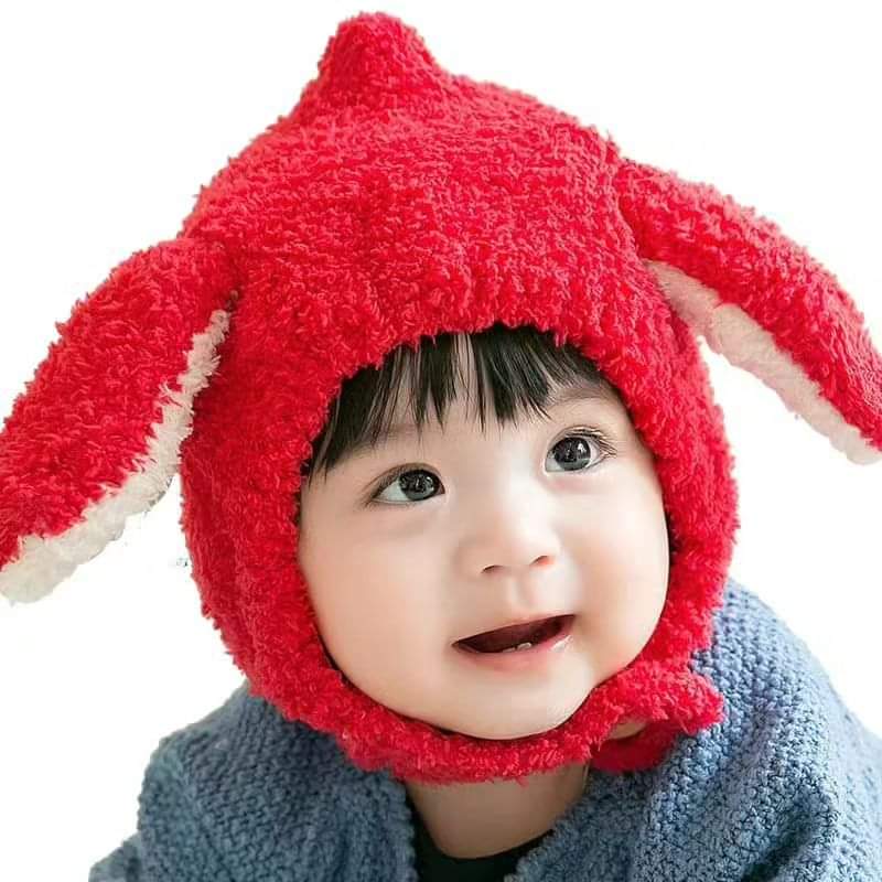wool winter children hat with fleece long ears