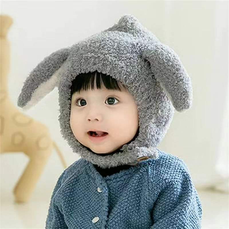 Wool winter children hat plus fleece long ear