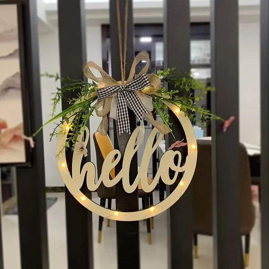 hello sign wreath with lights
