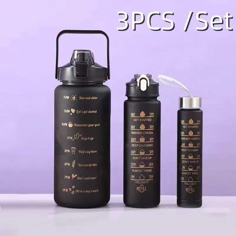 3pcs Black Themed Motivational Water Bottles