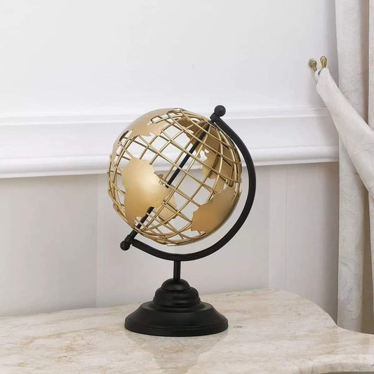 World Map perforated table globe with black base