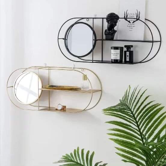 Rectangular metallic Wall mounted mirror with storage shelf