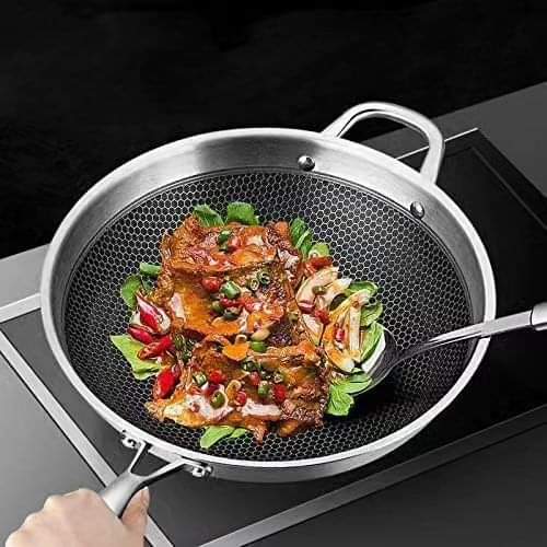 Wok Pan with Cover Honey Comb Nonstick