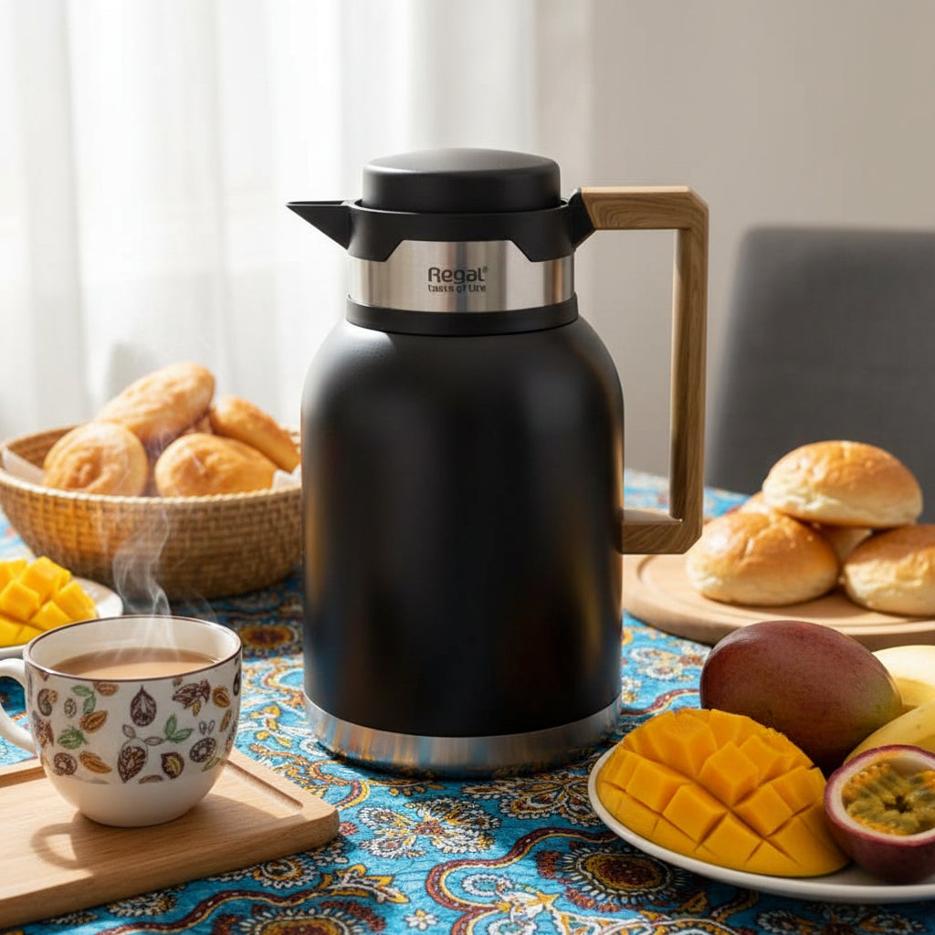 Gemelli Collections Regal Stainless Steel Vacuum Flask 1L 1.5L and 2L with Wood Pattern Handle