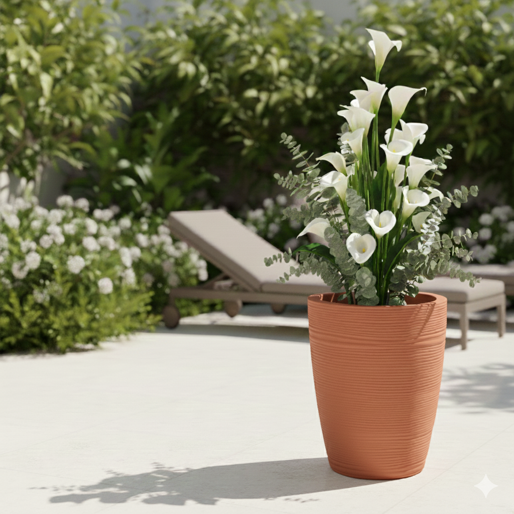 Round textured hard-plastic planter – gemelli-collections