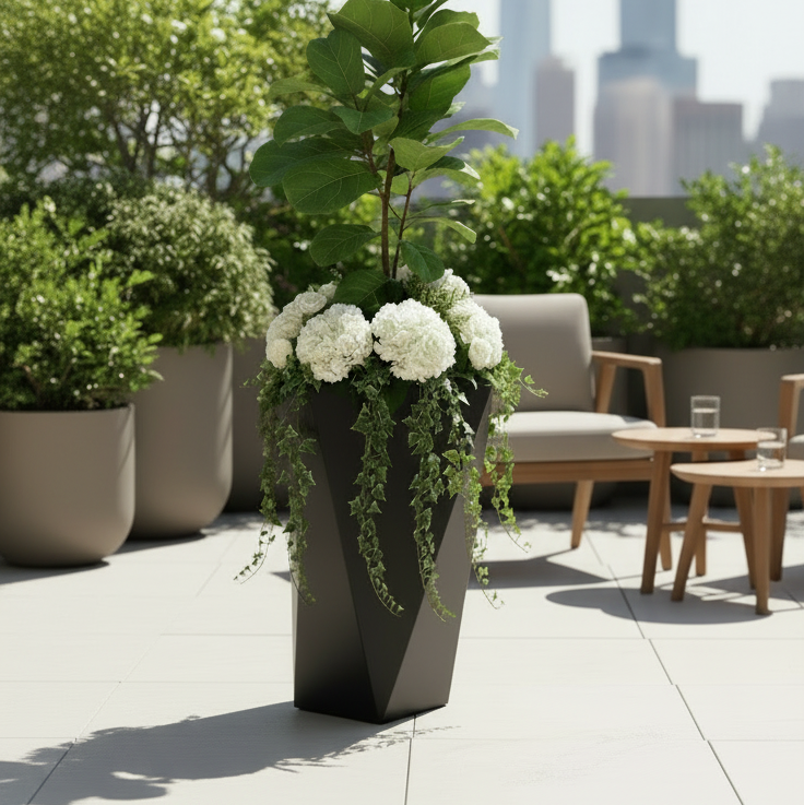 Tall tapered planter in small and big sizes.