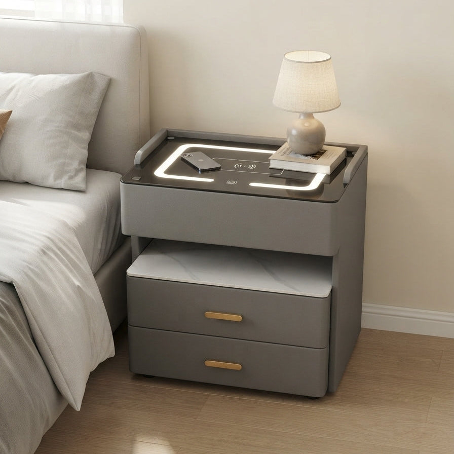 Smart Multi-Tier Bedside Nightstand with Faux Marble Shelf & Charging Hub