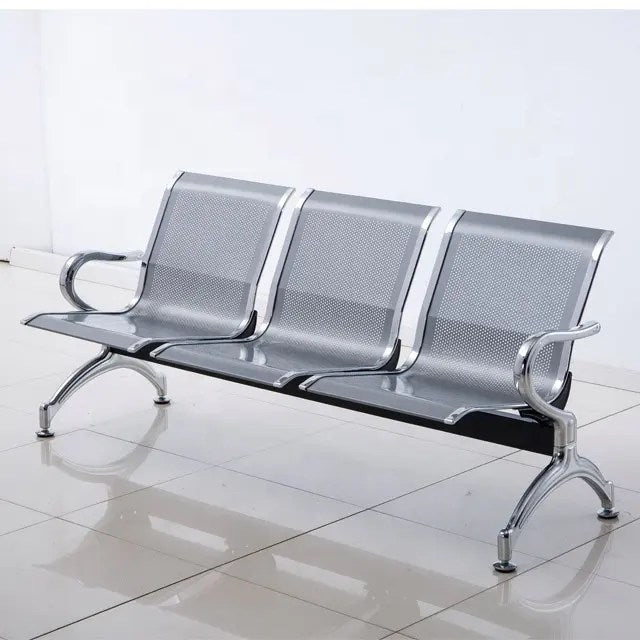 3-Seater Linked Waiting Bay Bench – Perforated Metal Seating with Chrome Frame