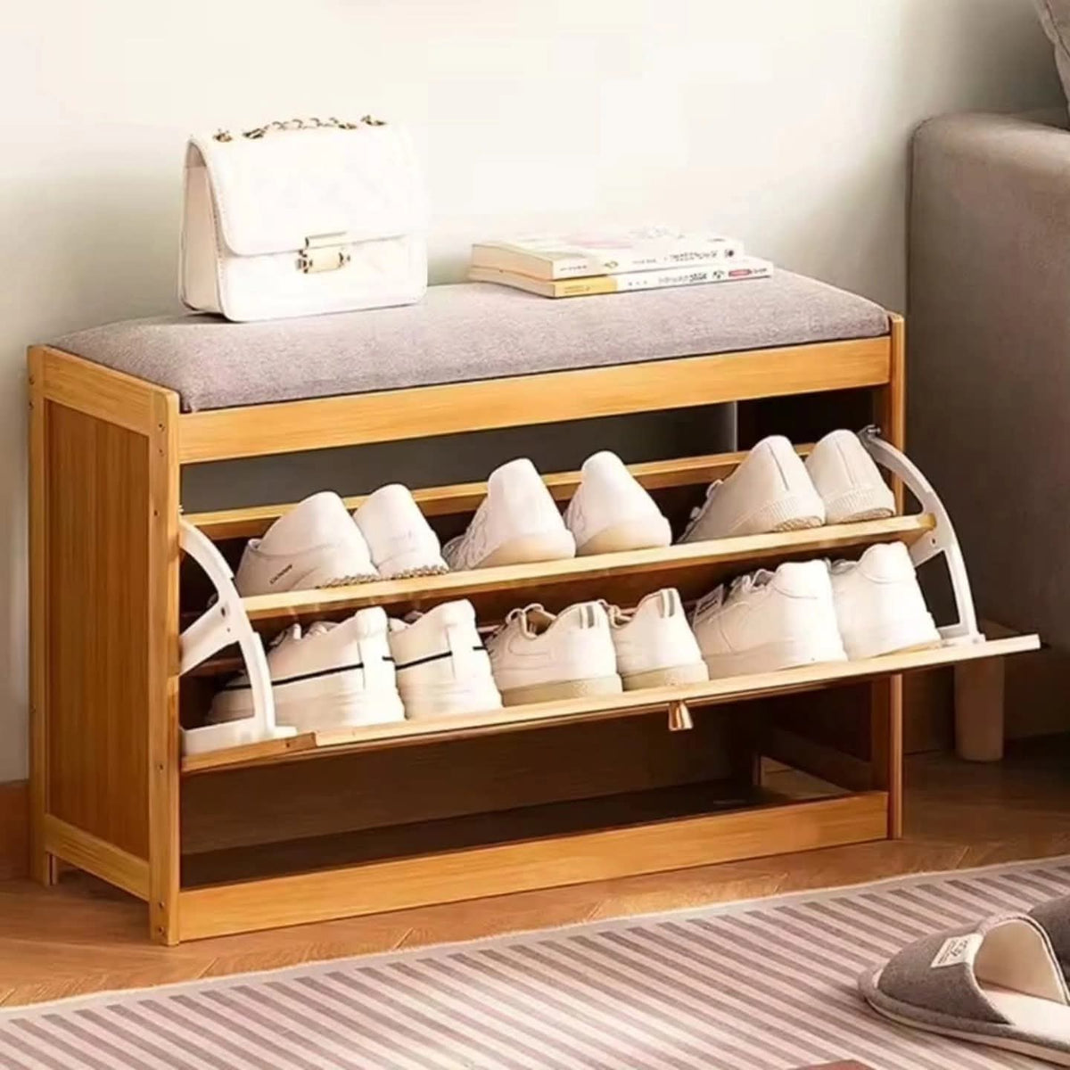 Entryway Wooden Stool Bench Shoe Rack