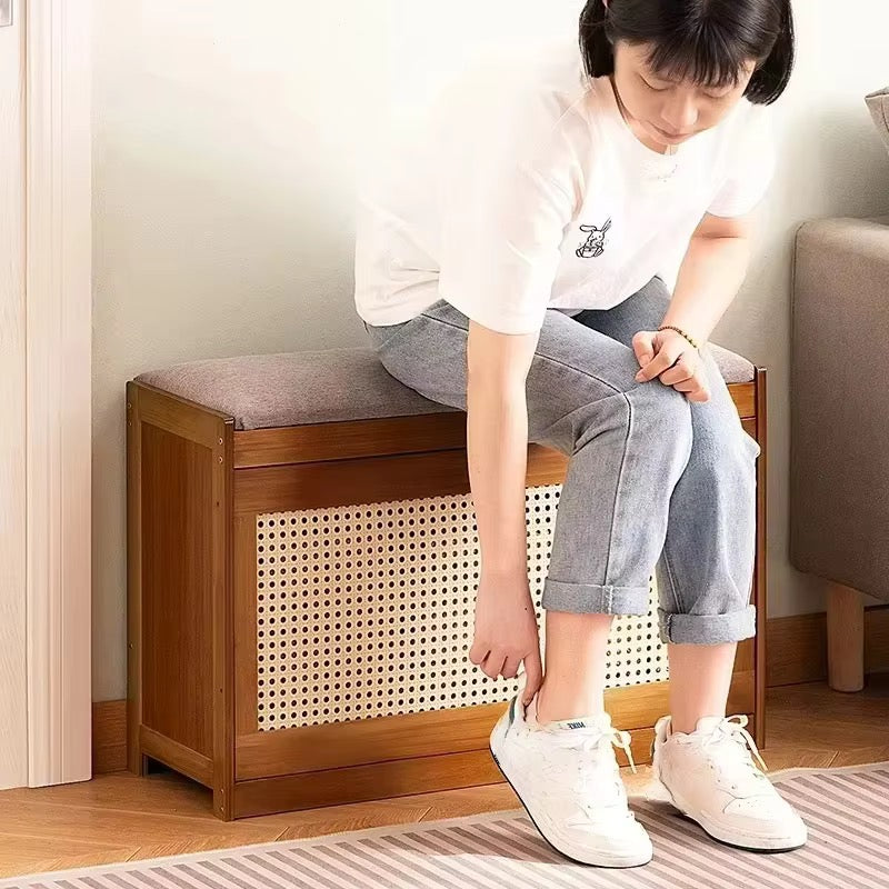 Entryway Wooden Stool Bench Shoe Rack