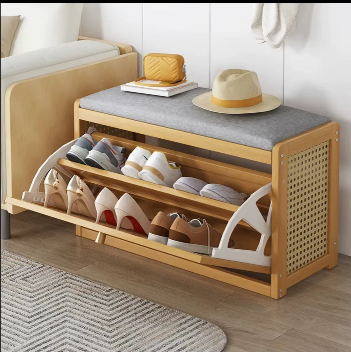 Entryway Wooden Stool Bench Shoe Rack