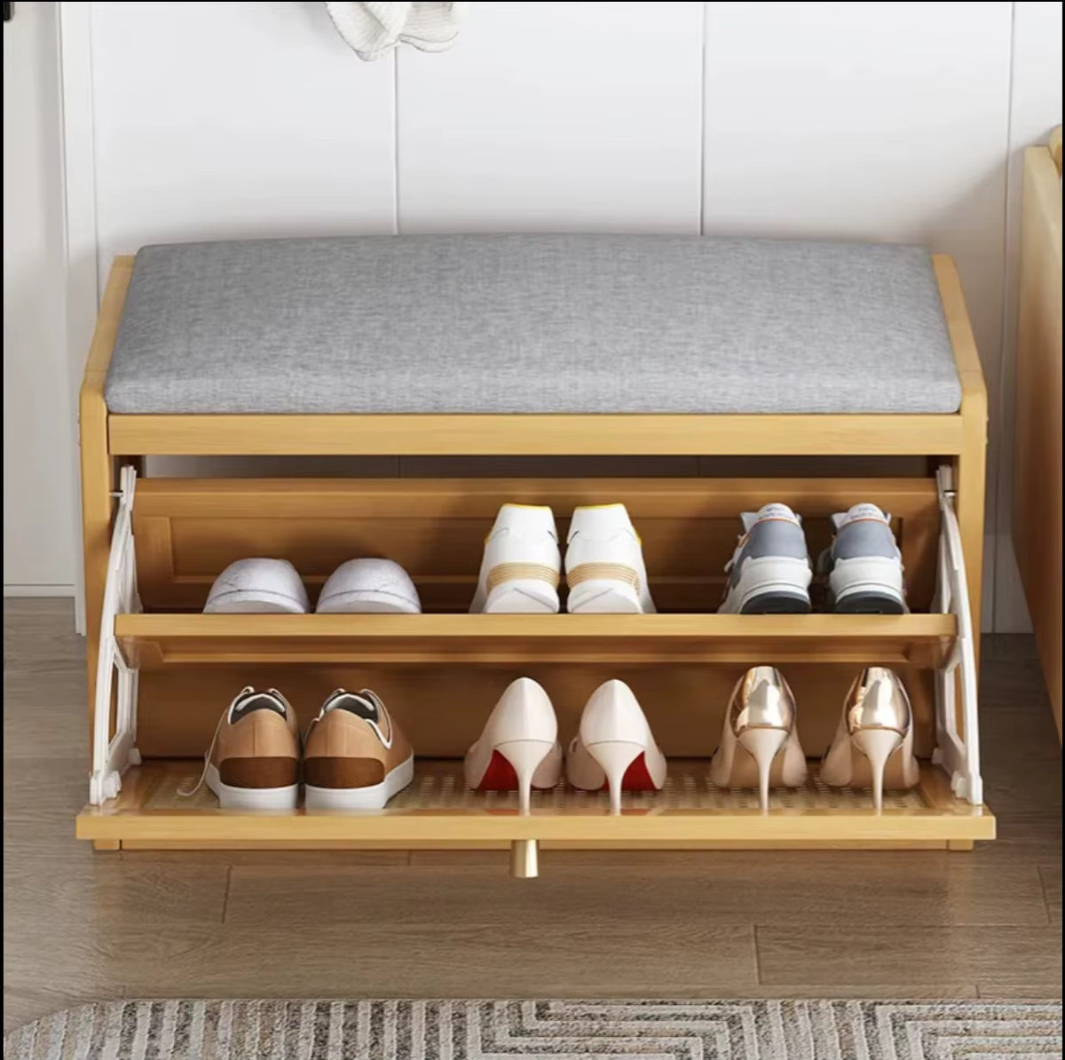 Entryway Wooden Stool Bench Shoe Rack