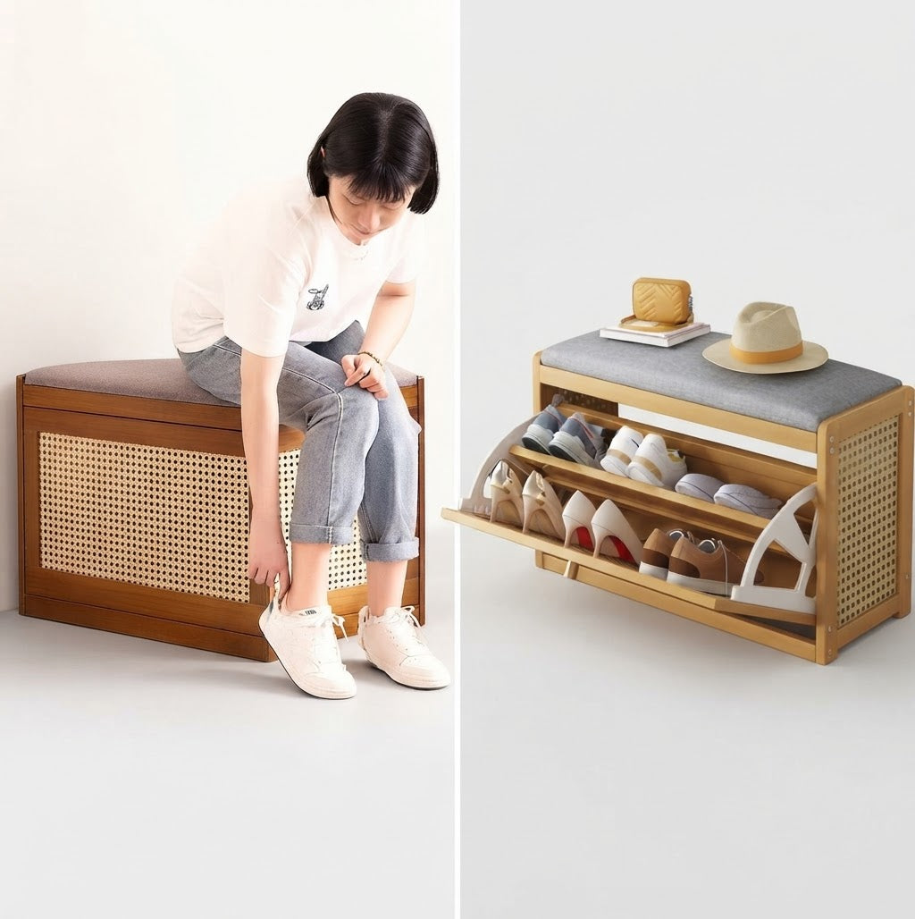 Entryway Wooden Stool Bench Shoe Rack