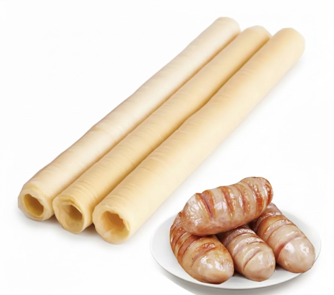 Edible collagen sausage casing for mutura and sausages.
