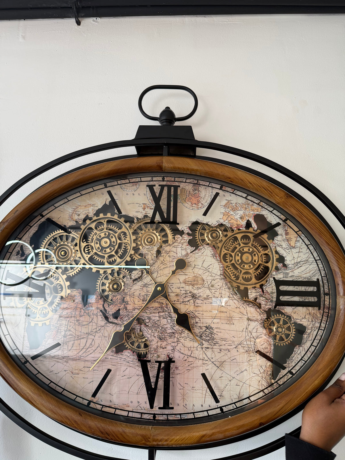 Infinity Time Oval Wood Wall Clock with Moving Gears