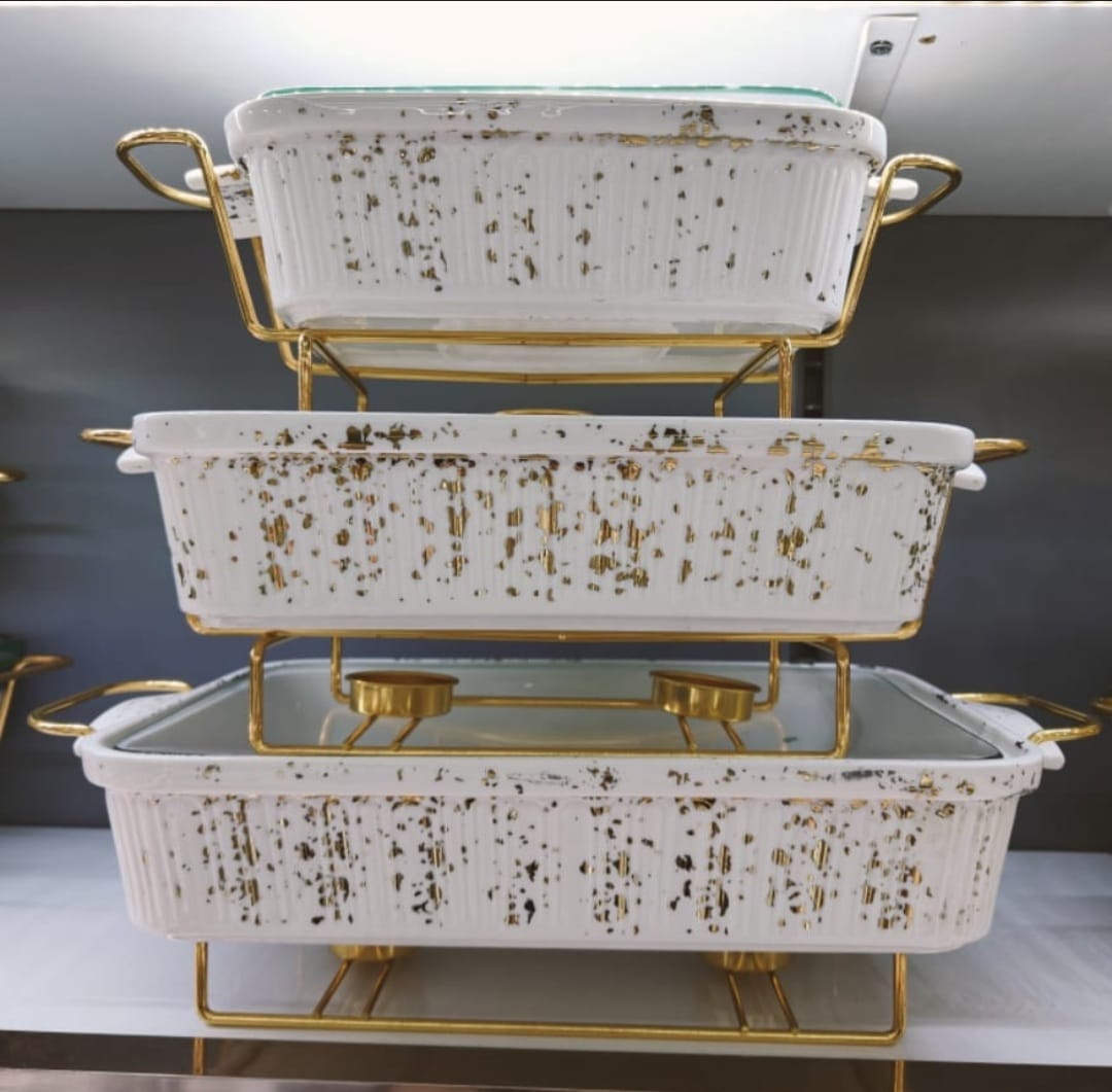 3pcs Ceramic Chaffing Dishes