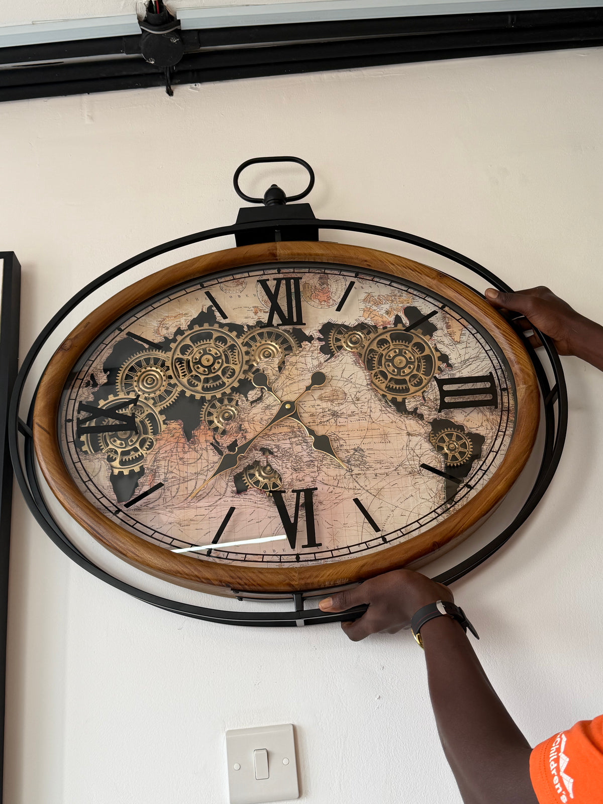 Infinity Time Oval Wood Wall Clock with Moving Gears