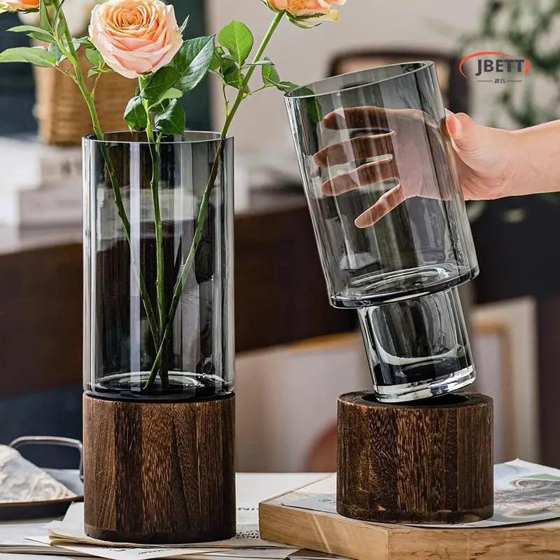 Glass Vase with Wooden Base