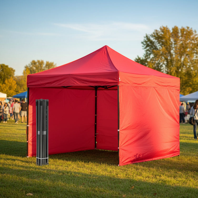 x3m automatic pop-up canopy tent with solid sidewalls and black metallic frame, suitable for outdoor events and advertising