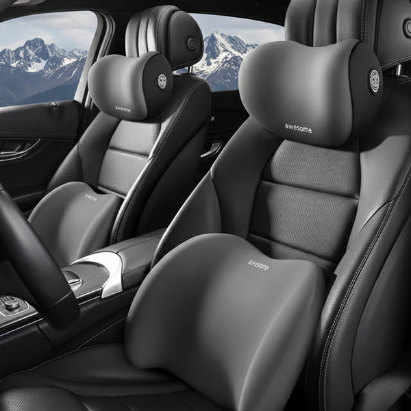 Gemelli Collections memory foam car headrest and lumbar support ergonomic cushion set for neck and back comfort