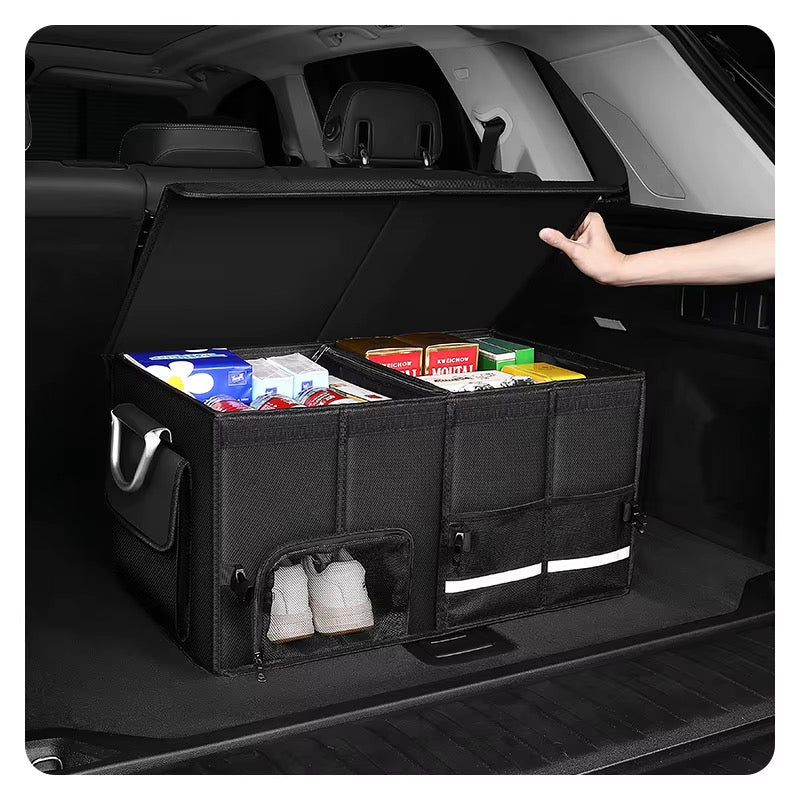 Foldable Car Trunk Storage Box with Shoe Compartment – Black
