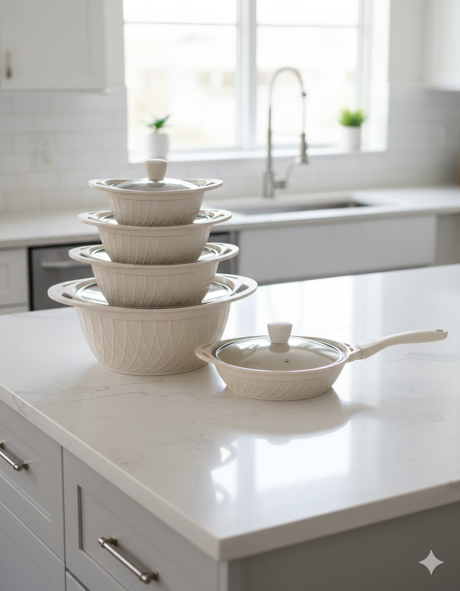 
10pcs die-cast aluminium cookware set with glass lids